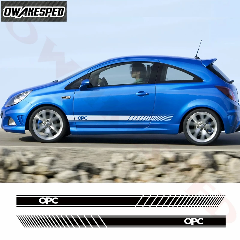 Racing Sport Stripes Car Door Side Skirt Sticker Auto Body Vinyl Decals For Opel OPC Exterior Accessories (2)