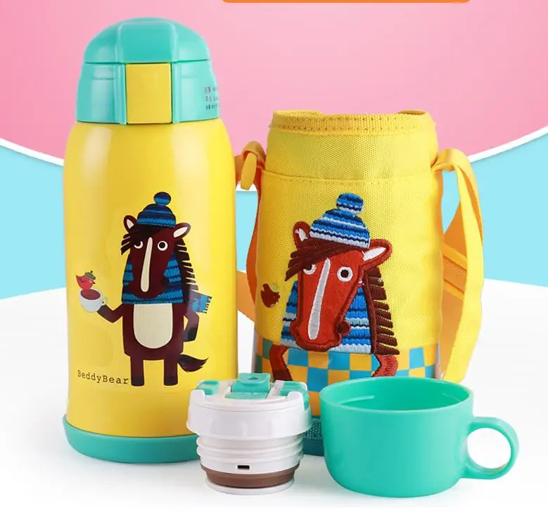 Beddybear бутылка для воды из нержавеющей стали детская Термокружка с животными милый мультяшный стакан с кружка с ремнем