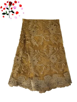 

New Gold Beading Lace Fabric Peach Fabric for Party Wedding Dress 2020 New Arrival Beautiful asoebi Styles African Fabric