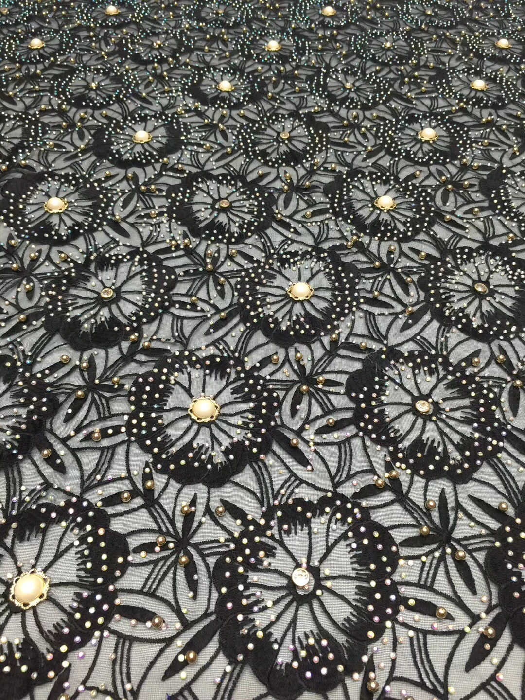 

2018 Fashion Beads Stones French Lace Fabric Black White Latest Net French Lace African Tulle Lace Material For Party DJ2269