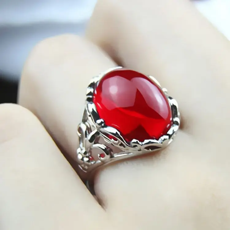 Finger ring Silver ring Adjustable rings Opening ring 925 Silver Plated Natural Chalcedony Red Agate Ring