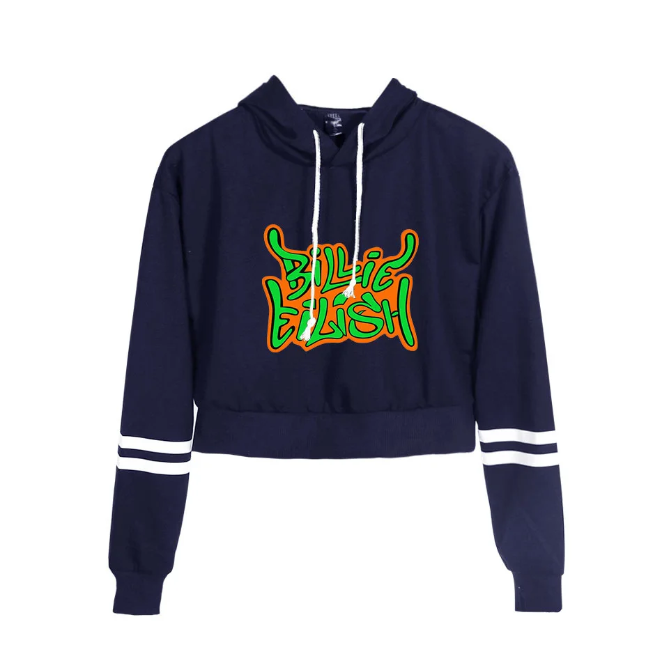 Новинка Billie Eilish толстовка с капюшоном женская укороченная Футболка Harajuku Сексуальная популярная одежда повседневные хлопковые пуловеры с длинным рукавом