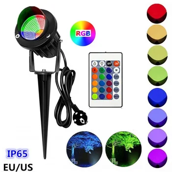 

10W Outdoor COB RGB Garden Lamp LED Lawn Light with Remote Control Waterproof IP65 Landscape Spike Spotlight AC85-265V EU/US