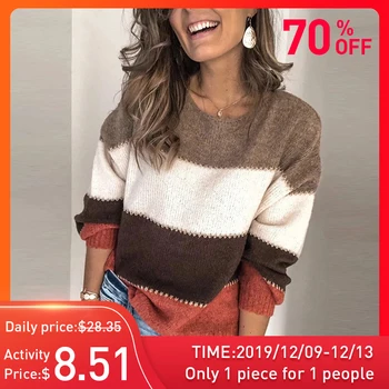 

Autumn Winter Warm Knitted Sweater Oversize Loose Womens Sweaters 2019 Casual Patchwork Pullover Women Sweaters Ladies