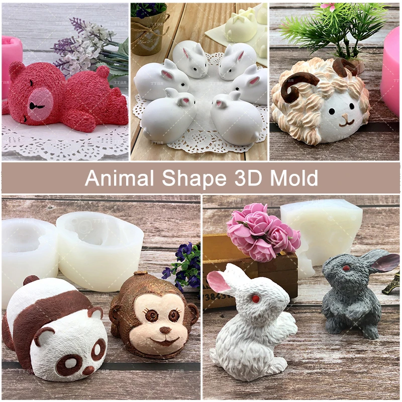 

Many Kinds Animal Dog Panda Monkey Rabbit 3D Mousse Mold Silicone Fondant Cake Bake Decorating Candy Chocolate Tools Gypsum Clay