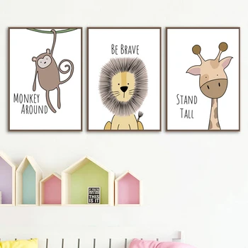 

Nordic modern decorative Canvas painting children's room cartoon animal cute pet rabbit bear fox living room home painting core