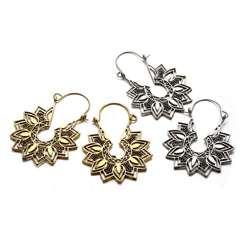 Unique Tibetan Silver Color Tribal Ethnic Gypsy Earrings Hollow Out Water Drop Earrings For Women Dangle Earring Vintage Jewelry