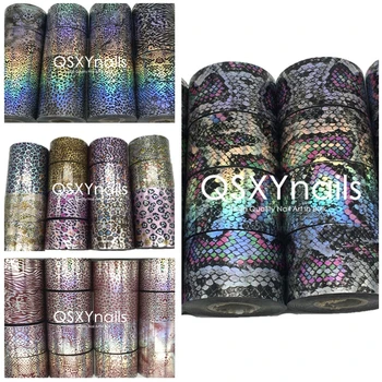 

16pcs 4cm*120m Nail Foils Transfer Decal Nail art Decoration Holographic Black Pink Leopard Snake Skin Metal Color Sticker