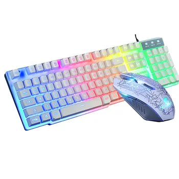 

Stylish Mechanical Ergonomic Desktop Home Wired Rainbow Backlight Office USB Combo Gaming For PC Laptop Keyboard Mouse Set