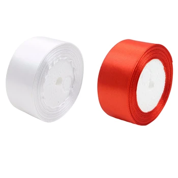 

2 Roll 40mm 22 Meters Silk Satin Ribbon for Wedding Party(White&Red)