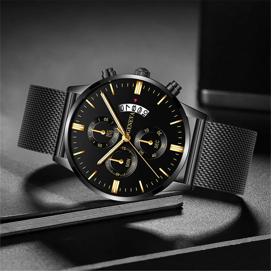 Fashion Mens Sports Watches Luxury Men Stainless Steel Mesh Belt Watch Male Business Quartz Wristwatch Leather Bracelet Clock