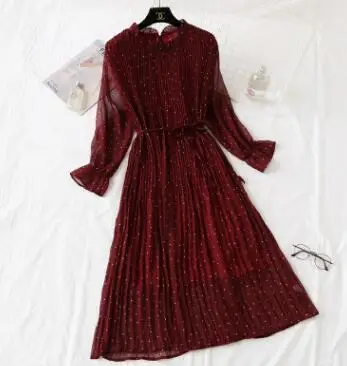 Бургундия Vintage Chiffon Floral Midi Dress Plus Size Maxi Boho Dresses Elegant Women Party Seven-quarter sleeve Dress Vestido QV749 - Цвет: Бургундия