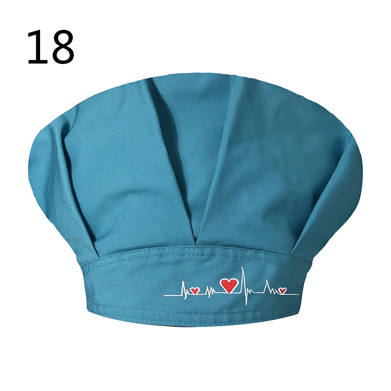 24Styles Elastic Nurse Hat Cotton Adjustable Love Print Bouffant Oil-proof Dust-proof Surgical Hat Hair Cover Medical Equipment 