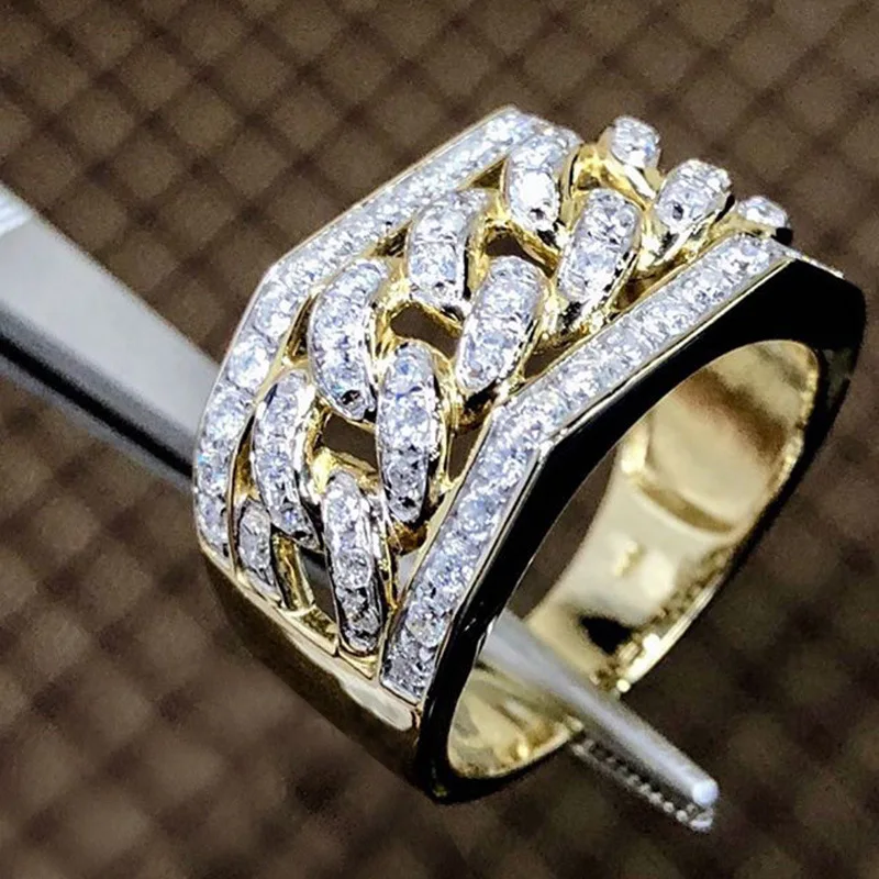 Дизайн, Женская Мужская дутая цепочка, узор, палец, кольца для мужчин и женщин, роскошный бренд, серебро, золото, два тона, заполненные CZ, обручальные кольца - Цвет основного камня: A