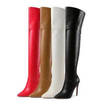 

Pointed toe long boots autumn winter thin high heel party shoes woman 2020 Newest thigh high boots women over the knee boots