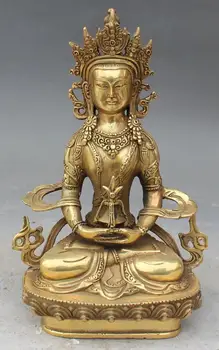 

9" Chinese Tibetan Buddhism Bronze Amitayus longevity God Goddess Buddha Statue