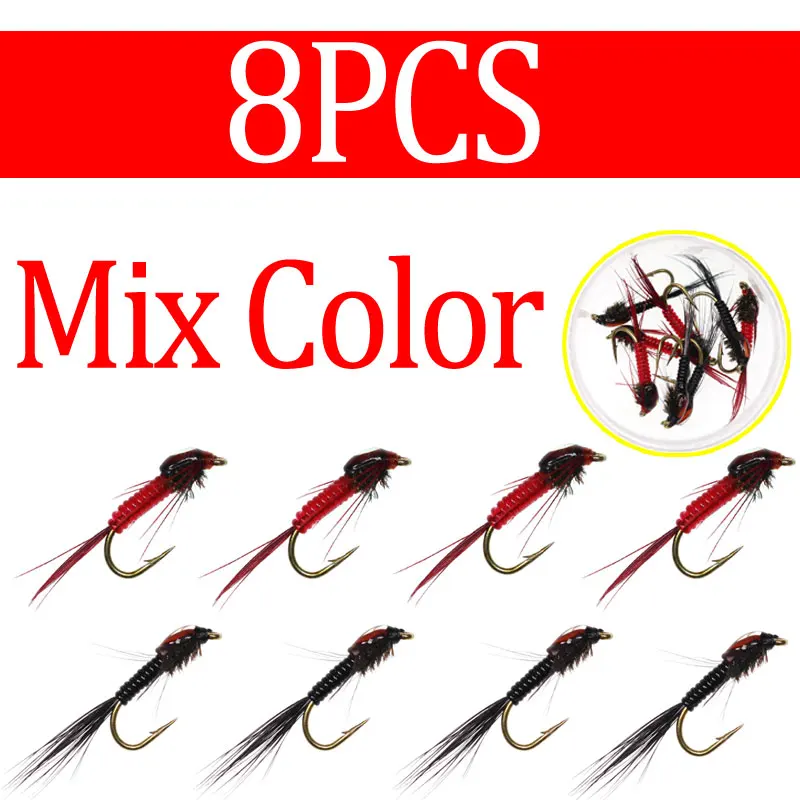 8PCS MIX COLOR Wifreo 8 шт.#12 Flash Back живого принца Нимфа Летающая форель ловля окуня приманка для насекомых крючок приманки рыболовные снасти - Цвет: 8PCS MIX COLOR
