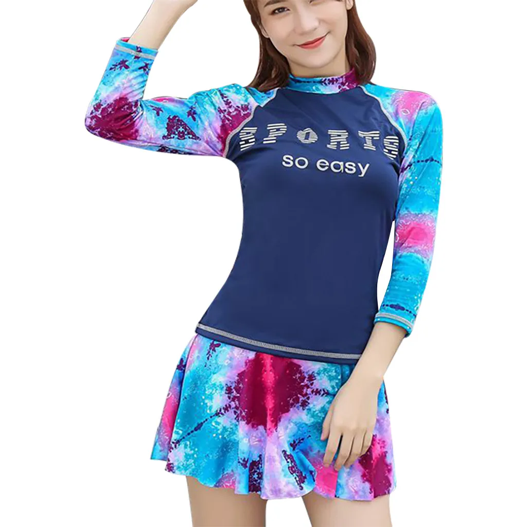 

2019 Women Long Sleeve UV Sun Protection UPF 50+ Rash Guard Top 2 Piece Swimsuit Set Best T-shirts Surf Tops Dropshipping Z918