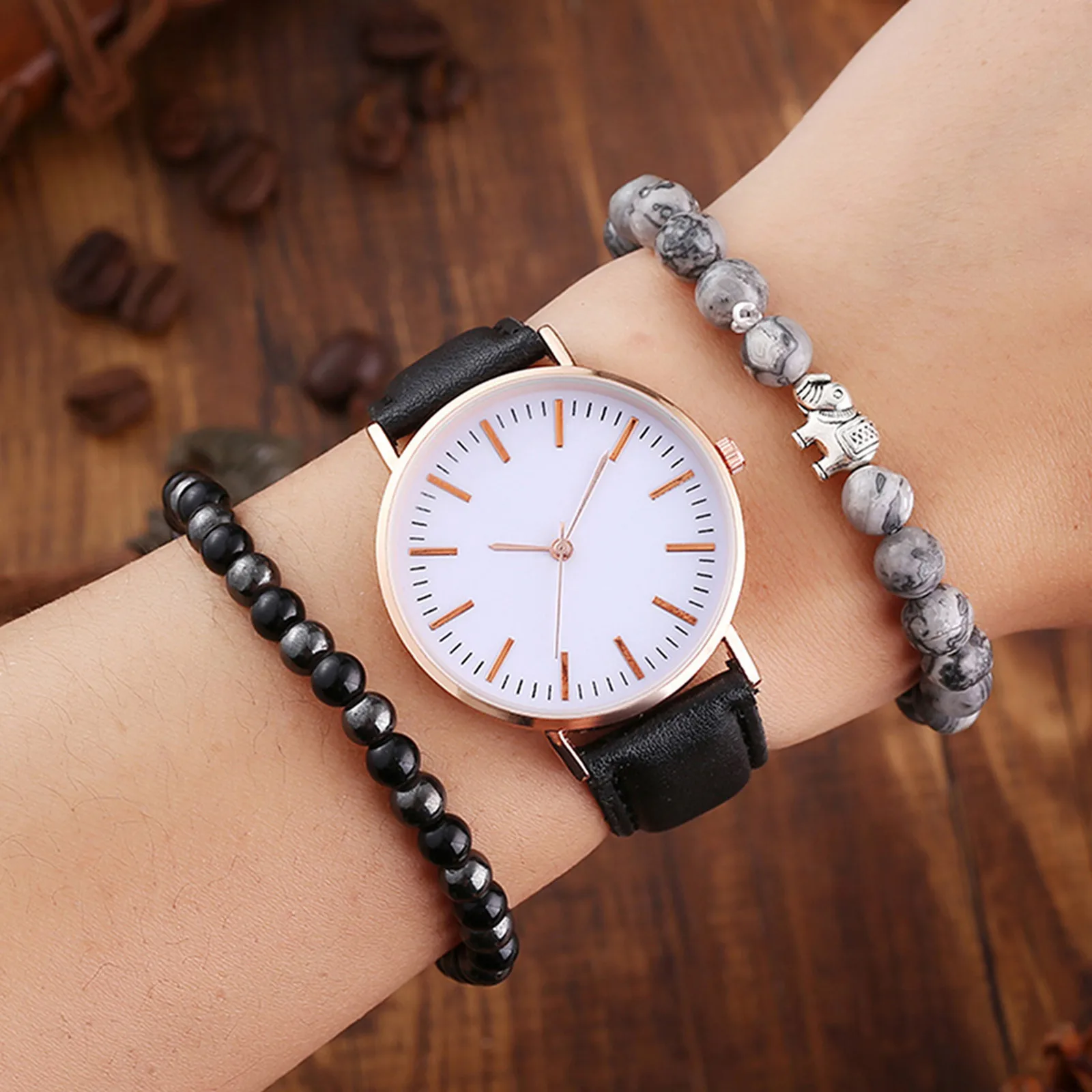 

Watch for women stylish luxury Watches waterproof Vintage Quartz Watch Bracelet Wristband Wrist Beaded Watch Set   W3