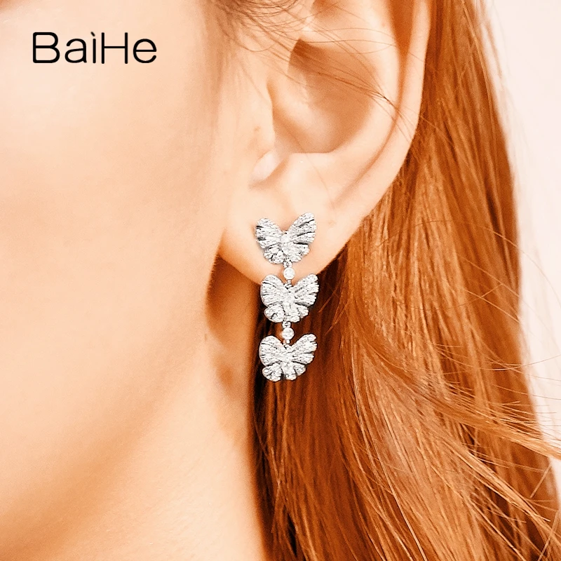 BAIHE, 14 к, белое золото, 1.2ct H/SI, Круглые, натуральные бриллианты, свадебные серьги, обручение, модное, хорошее ювелирное изделие, подарок, серьги-гвоздики