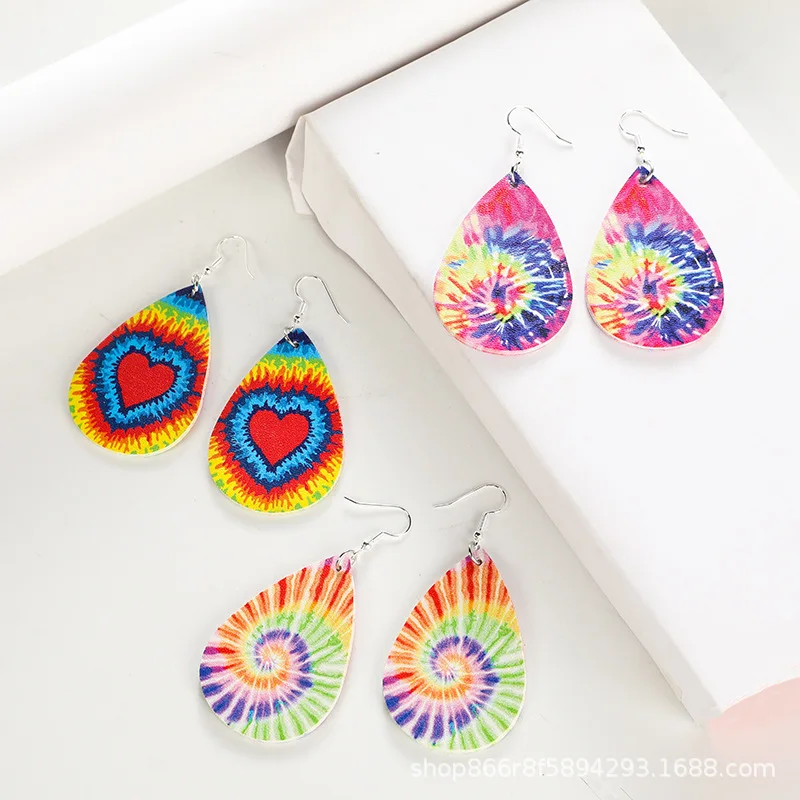 3pcs Thanksgiving Double-sided PU Leather Earrings Swirl Teardrop Dangle Printed Earrings Christmas Fashion Jewelry Gift New - Image 2