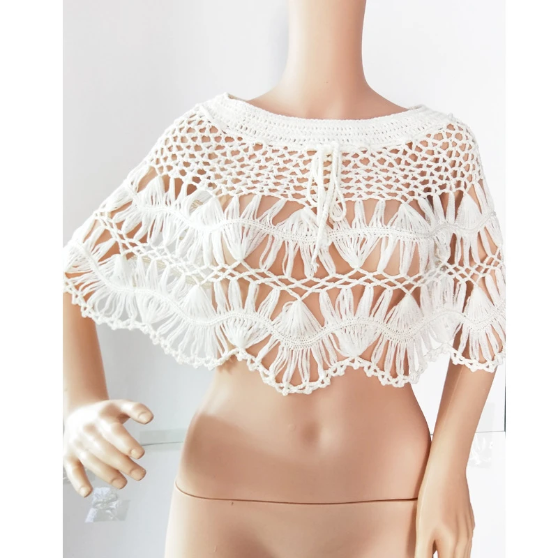 Boho, ручная работа, хлопок, крючком, белые мини юбки для женщин, летняя, открытая, высокая талия, пляжная юбка с кисточками, а-силуэт, низ