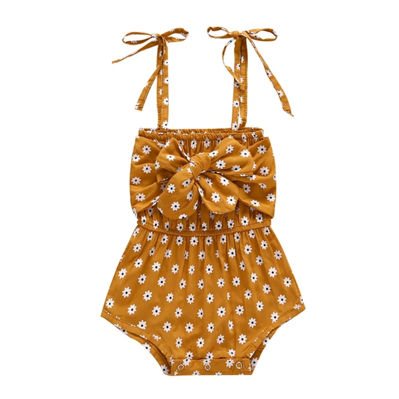 

Newborn Bodysuits Baby Girl Clothes Flower Suspenders Brace Summer Fashion Shorts Clothes With Big Bows New 2020