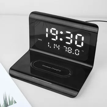 

Wireless Phone Charger Digital Alarm Clock Screen Display Home Office Desktop Electric Clock For Iphone Huawei Samsung Xiaomi