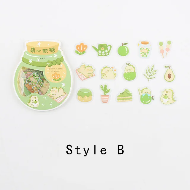Mr.paper 6 Designs 45 Pcs/bag Cartoon Style Cute Heart Soft Candy Series Creative Hand Account Deco DIY Collage Material Sticker B
