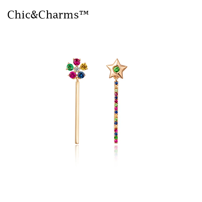 Chic& Charms 9K& 14K Настоящее Желтое золото натуральный цветной драгоценный камень массивные серьги ювелирные изделия в полоску серьги Модные ювелирные изделия