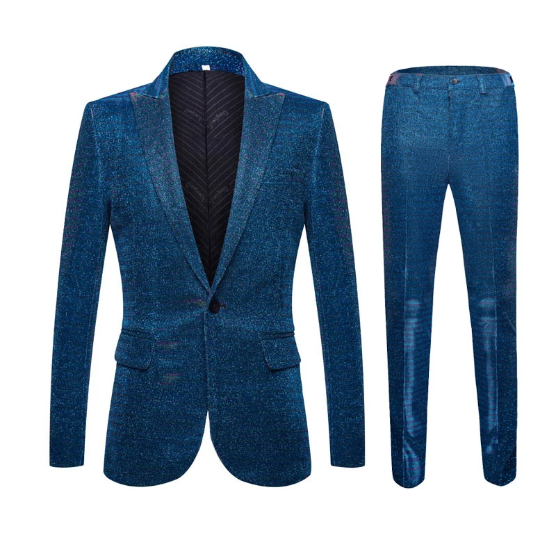colorful strip blue PYJTRL мужские модные блестящие фантазийные цвета в полоску синий комплект из 2 предметов свадебные костюмы для жениха Вечерние смокинги для выпускного вечера сценические костюмы певцов - Цвет: colorful strip blue