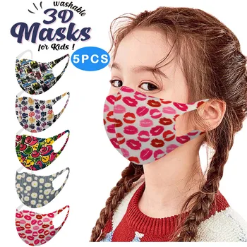 

Polyester 5PCS No-disposable Face Mask Fashion Printed Children Unisex Breathing Mouth Cover Mouth Mask With Design Mascaras