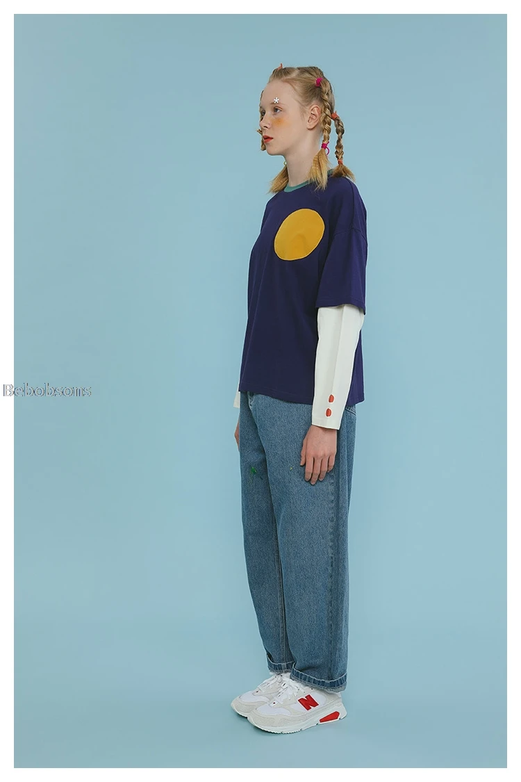 Г. осенний пуловер в консервативном стиле модная стеганая хлопковая Футболка с имитацией двух предметов для девочек-подростков, рубашка с длинными рукавами