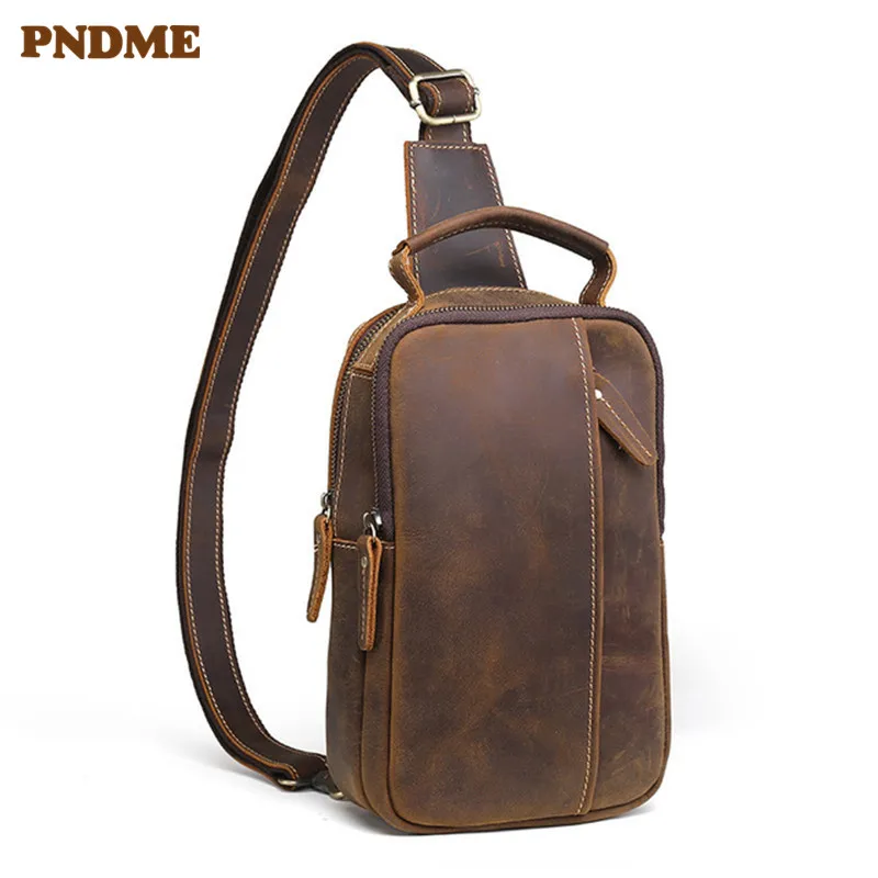 

Simple genuine leather men's chest bag retro high-quality natural crazy horse cowhide shoulder bag daily sports messenger bags