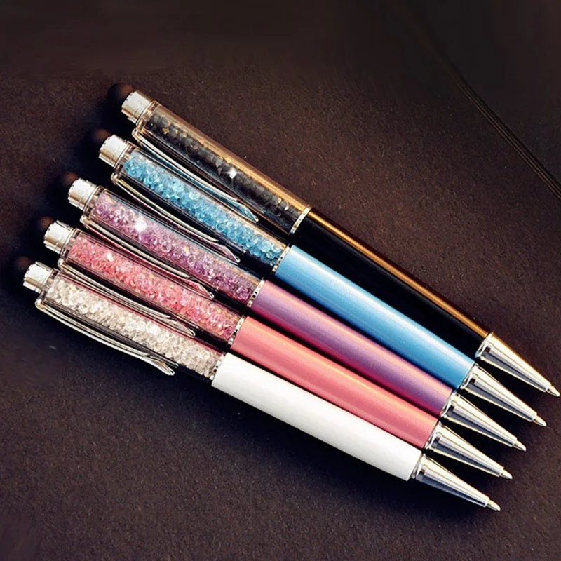 Multifunction Ballpoint Pen 5 Pcs/lot Cute Crystal Pen 2 In 1 Diamond Stylus Pen Touch Stationery