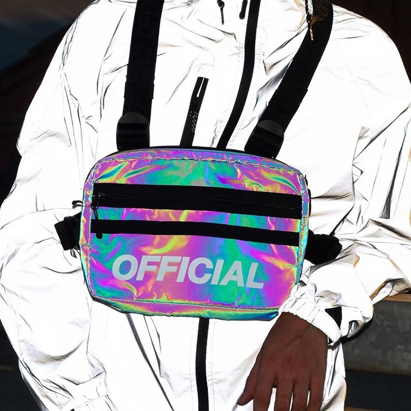 Трендовая отражающая нагрудная сумка для мужчин в стиле хип-хоп, тактическая уличная лазерная сумка для женщин, вечерние светящиеся светоотражающие нагрудные сумки G172