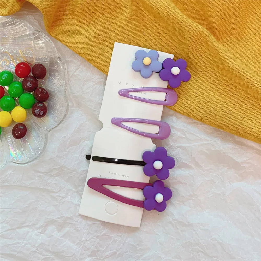 2/5/10 Pcs/Set Cute Cartoon Hair Clips avocado green flower hairpin hair ring set girl Barrettes Headband Kids Hair Accessories - Цвет: 14