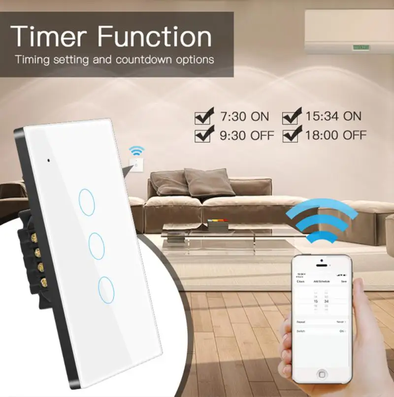 10A Tuya Smar Life WiFi Touch Switch Light US Universal Wall Smart Switch Work With Alexa Google Home ​1/2/3/4Gang