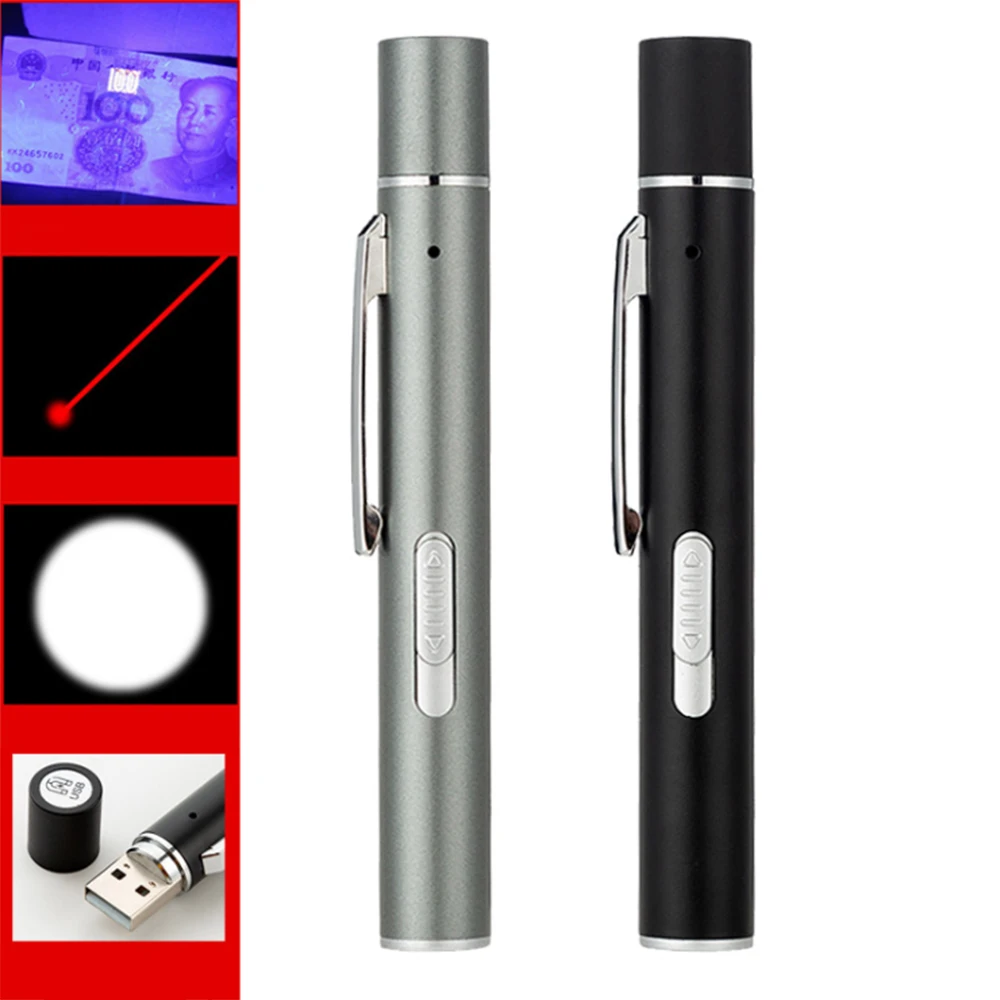 USB красная лазерная указка три в одном светильник-вспышка с магнитной задней крышкой белый светильник с подсветкой+ лазерный инфракрасный+ УФ-фиолетовый