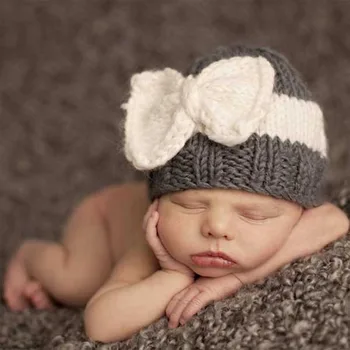 

Fashion Baby Knitted Wool Cap Hot Selling Mixed Colors Bow Hat Little Girl'S Hat Baby Stretch Hat for Newborn Baby Caps Accesory