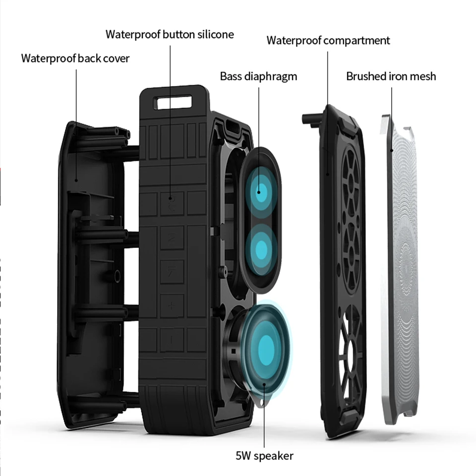 Водонепроницаемый Bluetooth динамик беспроводной громкоговоритель стерео Бас TWS открытый динамик fm-радио Aux TF USB с функцией телефона