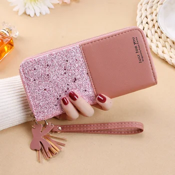 

2020 Fashion Sequined Patchwork Glitter Wallet for Women Long PU Leather Wallet Coin Purse Female Wallets Girls Gifts