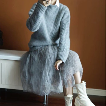 

New O-neck wool sweater autumn winter women's casual pullover knitwear large size tops long-sleeved round neck cashmere sweater