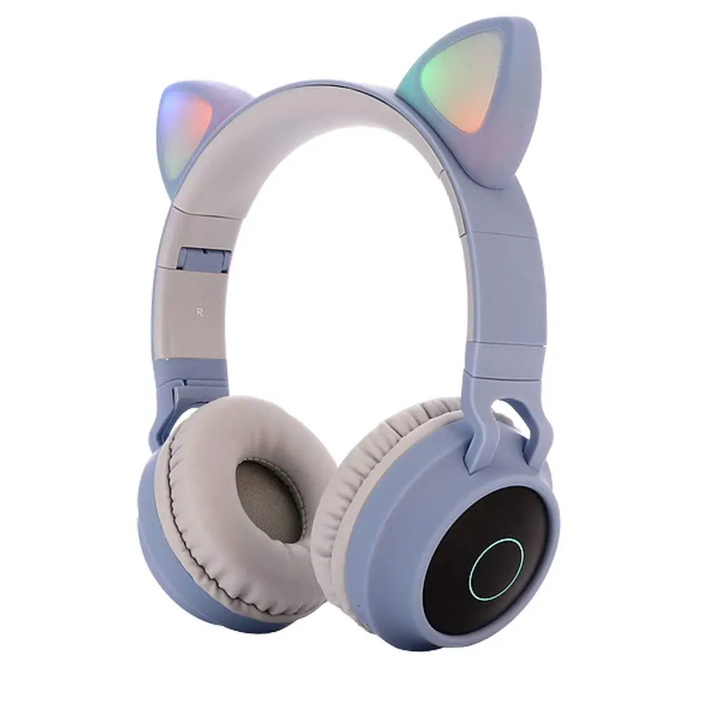DishyKooker наушники с милыми кошачьими ушками, Bluetooth 5,0, складные наушники на ухо, стерео Беспроводная гарнитура со встроенным разъемом для смартфонов, планшетов и ПК - Цвет: Blue gray