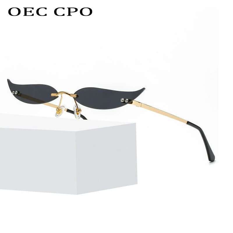 

OEC CPO Fashion Black Red Cat eye Sunglasses Women New Rimless Sun Glasses For Female Trending Cool Street Beat Eyeglasses O790