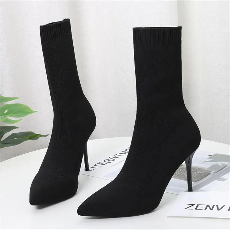 Ceny Skarpety buty dziewiarskie Stretch buty wysokie obcasy dla kobiet modne buty 2019 trzewiki na jesień i wiosnę botki damskie