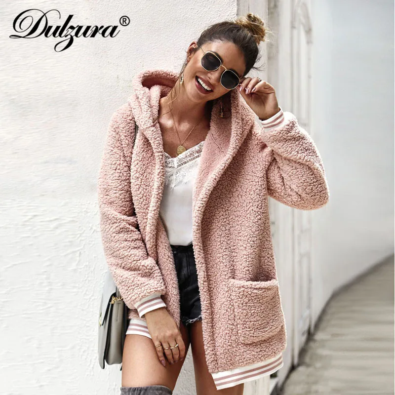 Dulzura осень зима женское длинное пальто куртка из овечьей шерсти Тедди уличная Толстовка свободная одежда оверсайз фестиваль нижнее белье