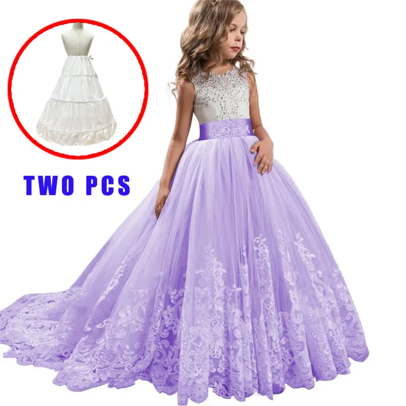 Платье для девочек-подростков; детская одежда; элегантные вечерние платья принцессы; длинное платье из тюля для девочек на свадьбу; белое платье для первого причастия для девочек - Цвет: purple
