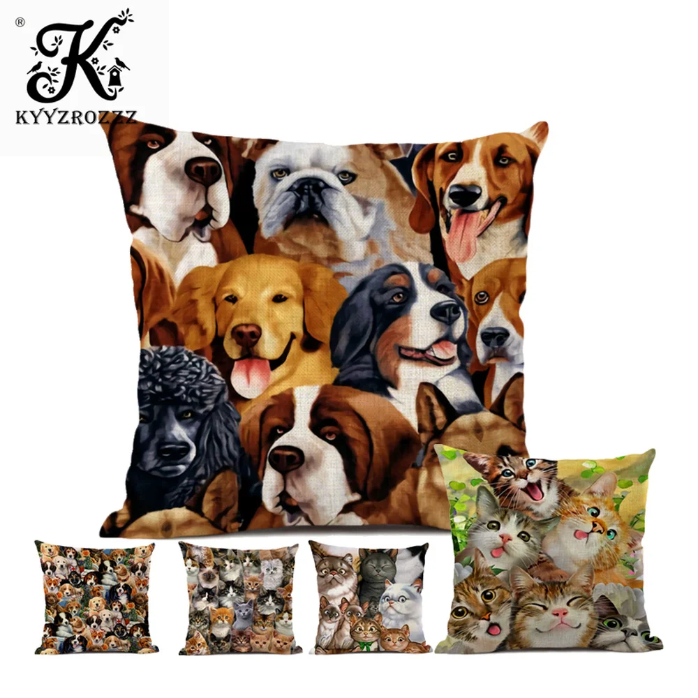 

Personal Pet Cushion Sleeve Beautiful Dog and Cat Pattern Printed Linen Pillow Home Sofa Decorative Pillowcase 45x45cm