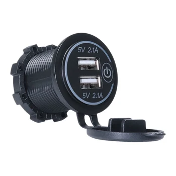 

NEW-5V 2.1A 12-24V Dual Usb Car Charger Universal Power Adapter Socket With Led Press Sensor Switch